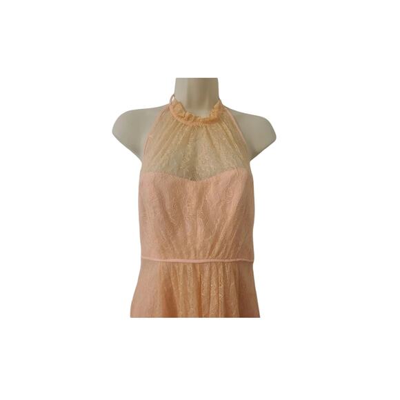 Bellini Dress Maxi High Neck Lace Halter Party Chantilly Lace-Peach Coral Size 6 - Picture 5 of 5